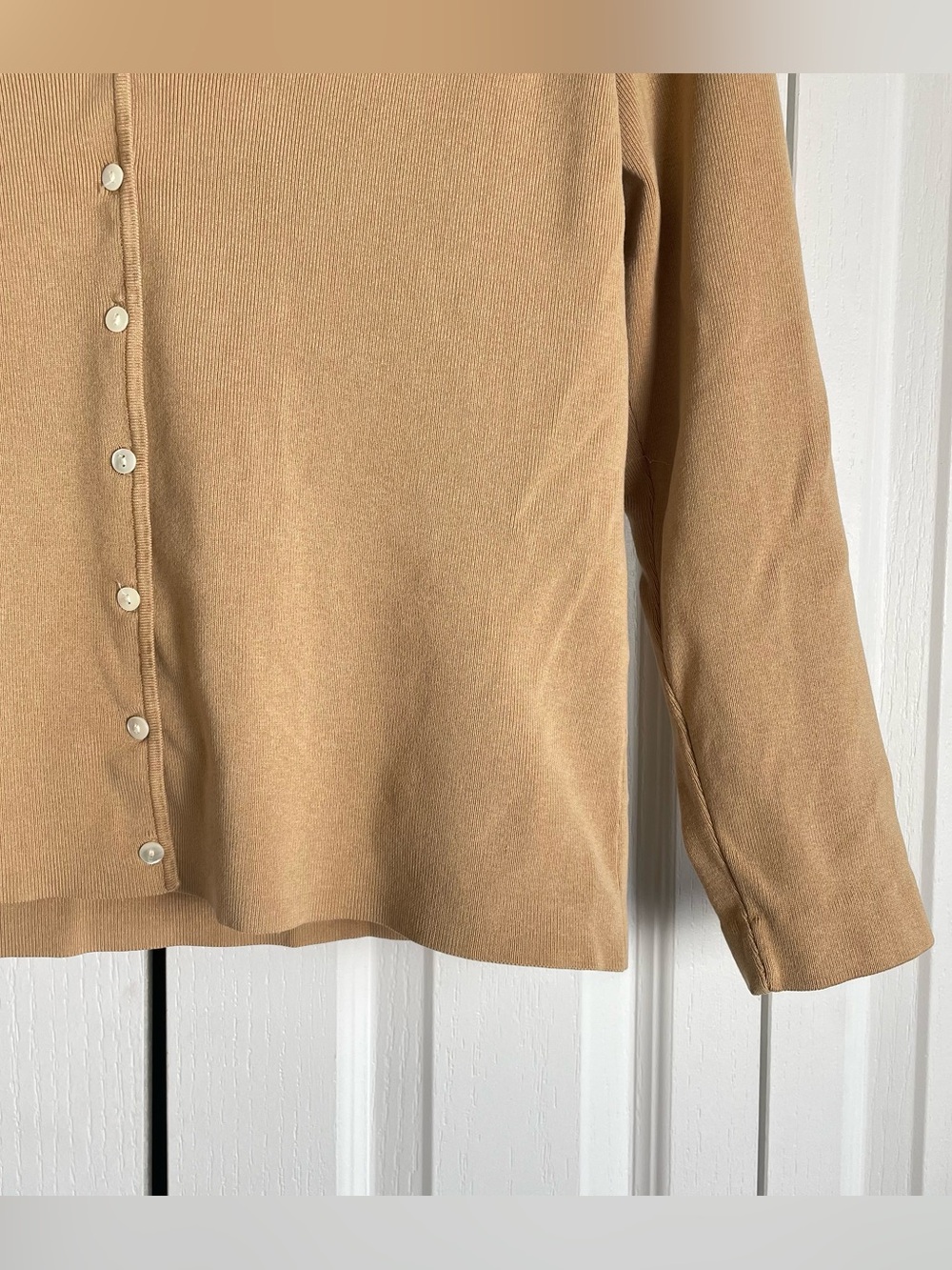 Charter Club Button Front Cardigan Jumper Women’s M Tan Silk Cotton Blend Preppy - Picture 3 of 10